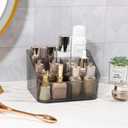 DASITON 5 Slots Makeup Brush Holder, Acrylic Make Up Brush Holder Organizer for Vanity, Bathroom Countertop, Small Makeup Organizer Brush Cup Cosmetic Brushes Storage, Pen Holder for Desk (Grey L)