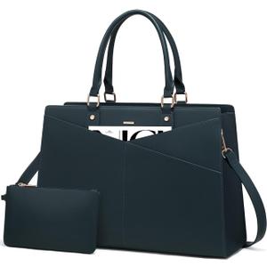 LOVEVOOK Laptop Tote Bag for Women, Leather Business Office Work Bag Computer Briefcase with Small Clutch fit for 15.6 Inch Laptop Green