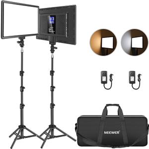 Neewer 13" Led Video Light Panel Kit, 2 Pack Dimmable Bi Color Soft Key Lighting with Tripod Stand, 8000mAh Battery, 3200~5600K CRI97+ 2400Lux for Game/Streaming/YouTube Recording/Studio Photography