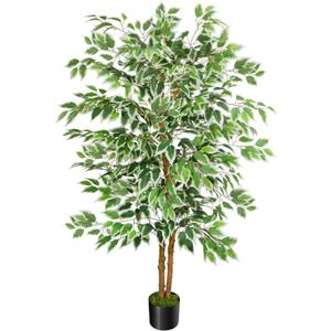 5ft Ficus Tree Artificial, Tall Fake Tree with Natural Trunk Faux Trees Indoor Silk Ficus Leaves Artificial Trees for Home Decor Indoor Summer Office Living Room Outdoor