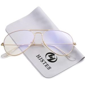 HJSTES Clear Lens Aviator Glasses Blue Light for Women Men Classic Pilot Frame Non-prescription Eyeglasses (B01 Glod)