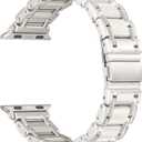 Moolia Metal Band Compatible with Apple Watch Band 42/44/45/46/49mm Women Rhinestones Resin Wristband Bling Diamond Bracelet for iWatch Series 11 10 9 8 7 6 5 4 3 2 1 SE/Ultra1/2/3, Starlight