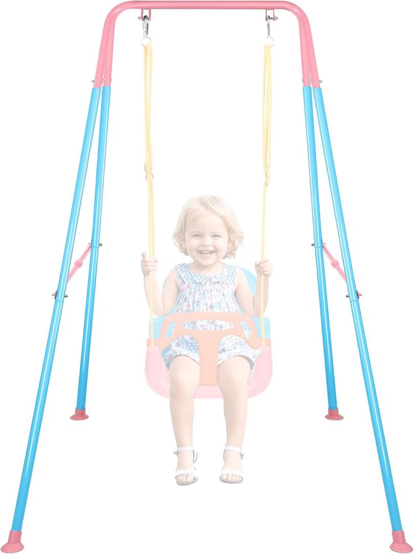 Foldable Swing Stand for Kids, Heavy-Duty Metal Swing Frame for Indoor/Outdoor, Suitable for Most Baby Toddler Swings, Easy to Assemble & Store, Swings not Included