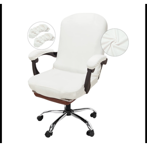NeColorLife Office Chair Cover with Armrest Covers Stretchable Desk Chair Cover Thick Checked Jacquard High Back Office Seat Cover for Universal Rotating Chair (Large Size, White)