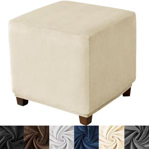HFCNMY Ottoman Cover Square,Stretch Velvet Square Thick Slipcover Washable Storage Foot Stool with Elastic Bottom Beige Small 20230624XZFXDT-13 (18"D x 18"W x 15"H)
