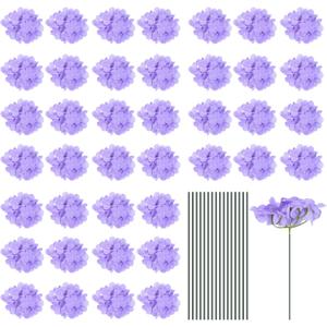 MECCANIXITY Silk Artificial Hydrangea Flowers, Light Purple Artificial Flowers Heads with Stems, Full Hydrangea Flowers for Wedding Centerpieces, Party Decoration 64 Set