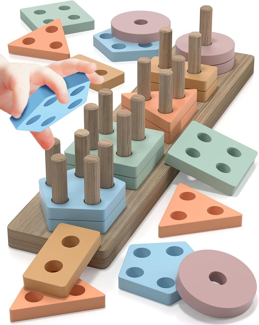 Montessori Toys for 1 2 3 Year Old Boys Girls Toddlers, Wooden Sensory Toys for Ages 2-4, 1 2 Year Old Boy Girl Birthday Gifts, Educational Toddler Learning Puzzles