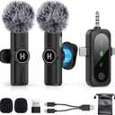 3 in 1 Mini Wireless Lavalier Microphone for All Devices (iOS, Andriod, Camera, PC) - Noise Reduction Lapel Mic for Recording, Clip on Omni Lav Mic for Video Recording, Tiktok, YouTube, Vlog (Black J25 3IN1)