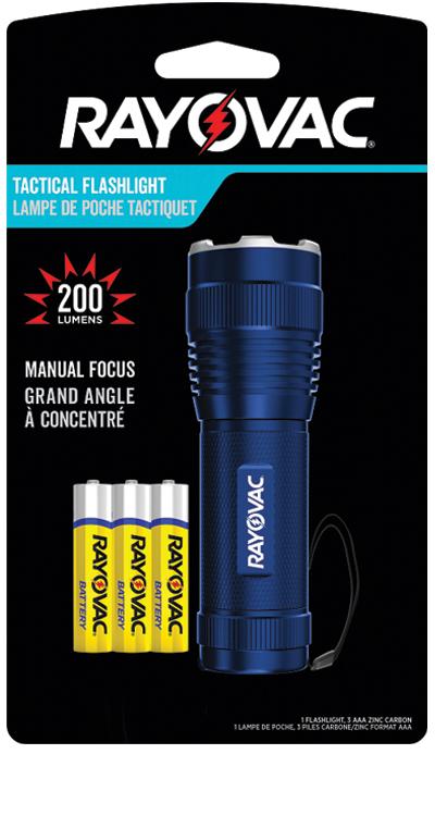 Rayovac Handheld Tactical 200 Lumen LED Flashlight, Batteries Included