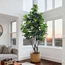 8FT Faux Fiddle Leaf Fig Tree, Large Artificial Plants Indoor Ficus Lyrata Trees, Realistic Fake Tree in Pot Floor Plant for Home Decor Office Christmas Housewarming Gift