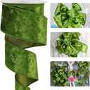 2 x HUIHUANG Moss Green Velvet Wired Ribbon 2-1/2 inch, Light Moss Wire Edge Ribbon for Spring Wreaths, Bows Making, Gift Wrapping, Gift Basket, Garland, Crafts, Easter Decor-Continuous 10 Yards/Roll