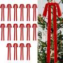 16 Pieces Christmas Velvet Bows 12 x 20 Inch Vintage Large Velvet Ribbon Bows Rustic Christmas Tree Ornaments for Xmas Home Wreath Garland Gift Wrapping Decorations(Red, Width of 1")