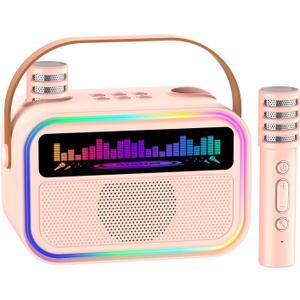 Karaoke Machine for Kids Adults, Portable Bluetooth Speaker with 2 Wireless Mics & Flashing Lights, Toy Gift for Birthday Christmas Girls & Boys Ages 3-12+.