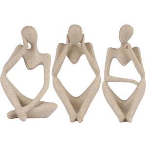 Sandstone Resin Thinker Style Abstract Sculpture Statue Collectible Figurines Home Office Bookshelf Desktop Decor (3pcs)