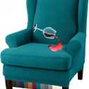 Granbest Premium Water Repellent Wingback Chair Cover 2-Piece High Stretch Jacquard Fabric Wing Back Chair Slipcovers (Wing Chair Cover, Blackish Green)