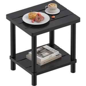 LEJANEOYE Outdoor Side Table, 2-Tier Small Outdoor Table for Patio, Adirondack Side Tables for Outside or Indoor, Bamboo End Table for Pool, Porch, Weather Resistant Easy Maintenance-Black