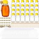 Floraltop 24 Pack Honey Bottles Small Honey Squeeze Bottle 8.8 oz Clear Plastic Jars with Leak Proof Lid and Wooden Dippers Container Empty for Storing Dispensing Party Favors Gifts