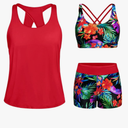 Tempt Me 3 Piece Tankini Swimsuits for Women Athletic Bathing Suits Swim Tank Top with Boy Shorts and Bra Modest Swimwear L