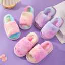 Fluffy Slippers for Girls with Heel Strap Kids Open Toe Slides Home Shoes Indoor Outdoor (1 Big Kid, Purple)