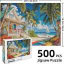 Noceba 500 Piece Puzzles for Adults, Beach Cottage Puzzles for Adults 500 Pieces, Summer Beach Leisure Jigsaw Puzzles, Challenging Ocean Jigsaw Puzzle as Home Decor