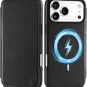 SHIELDON Slim Genuine Leather Wallet Case for iPhone 17 Pro Max 6.9" 2025 | Wireless Charging | Flip | RFID Blocking Credit Card Holder | Magnetic | Shock Absorbing Phone Cover | Retro Black
