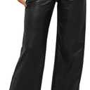 Navneet Women Faux Leather Pants PU High Waist Straight Leg Pant with Pockets Leather Leggings Bell Bottom Flare Pants (Large)