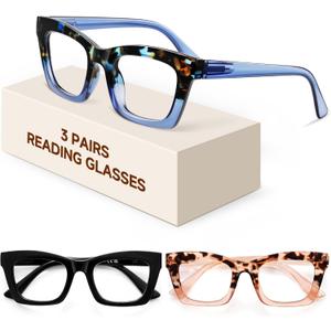 Reading Glasses for Women-3Pack Blue Light Blocking Fashion Readers with Spring Hinge Computer Square Eyeglasses (A01-mix1)
