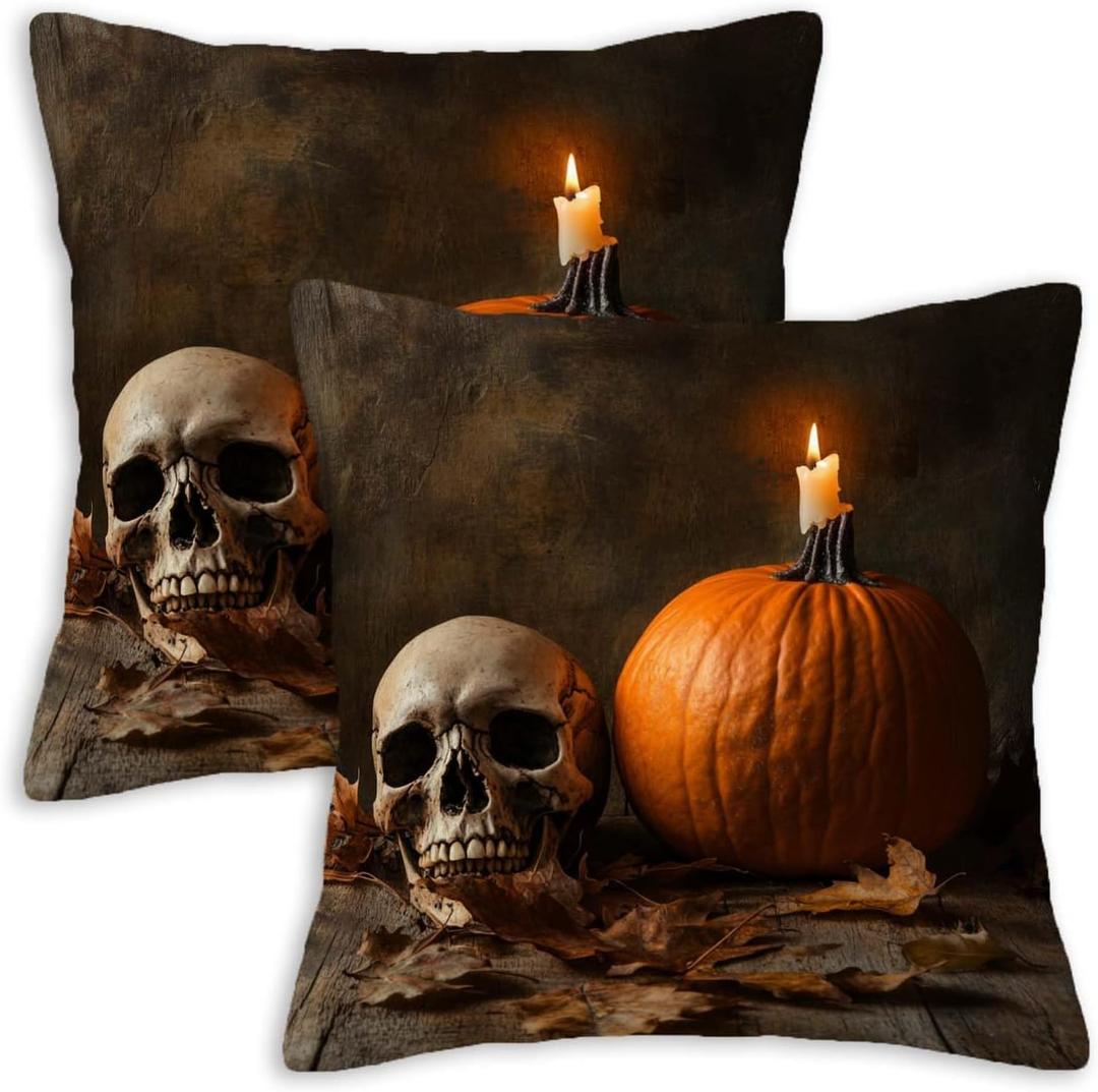 Gothic Halloween Throw Pillow Covers 18x18 Set of 2 | Decorative Cushion Cases for Couch, Sofa and Bedroom | Rustic Fall Pillowcases for Home Decor, Living Room, Farmhouse