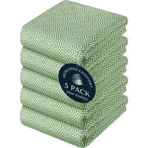 Mint Green Dish Towels, 5 Pack, 100% Cotton, Reusable, Super Absorbent and Quick Dry, Diamond Weave Kitchen Towel Set, Durable Wash Cloths for Kitchen Use, Cleaning & Drying Dishes