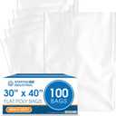 30" X 40" Open-End Flat Poly Bags (100 Count) - 2 Mil Clear Plastic Bags for Packaging, Shipping, Storage - No Adhesive Strip - Spartan Industrial