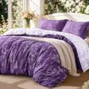 Love's cabin Dark Purple Comforter Set King - King Size Comforter Set, 3 Pieces Cute Floral Bedding Sets for All Seasons,1 Soft Reversible Botanical Flowers Comforter and 2 Pillow Shams
