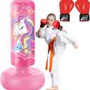 66 Inch Inflatable Punching Bag for Kids, Freestanding Punching Bag for Teen, Boxing Bag with Boxing Gloves for Practicing MMA Karate Taekwondo and Relieve Pent Up Energy (Pink)