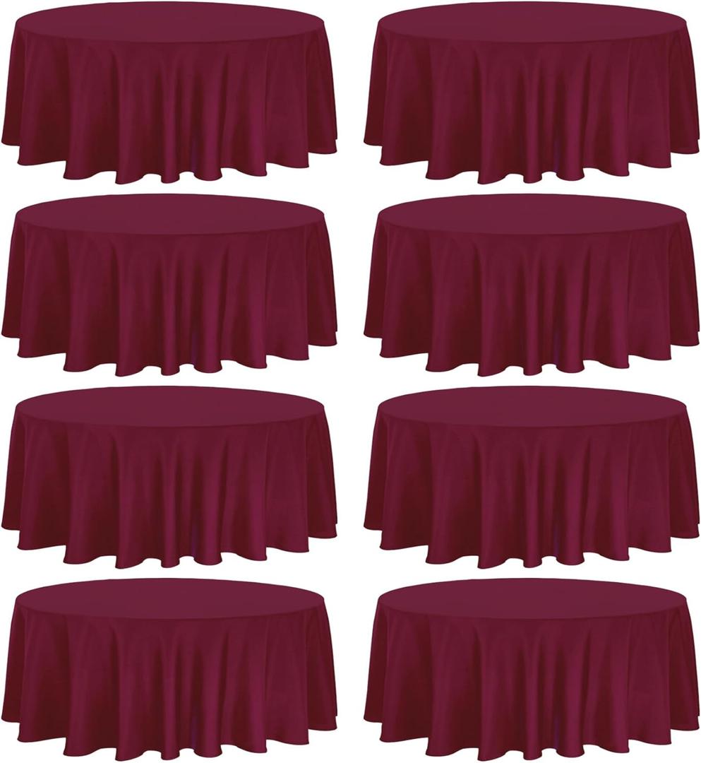 Pack of 8 Premium Round Tablecloth 108 Inch Round Table Covers Bulk Washable Polyester Fabric Round Table Clothes for Wedding Party Reception Banquet Buffet Restaurant (Burgundy, 108 Inch)