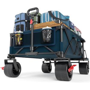 TIMBER RIDGE 600L Beast Wagon 26" W Extra Wide All Terrain Folding w/Big Wheels, Cargo Net & Tailgate, 26" W and 55.25" L, 400lbs Heavy Duty Collapsible Portable Cart for Camping, Sports, Dogs, Blue
