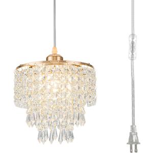 8" Plug in Pendant Light Corded Hanging Lights with Plug in Cord Hanging Lamp Plug in with 16.4 Ft Cord Mini Chandelier for Bedroom Kitchen Island Hallway Bathroom Closet (Gold)