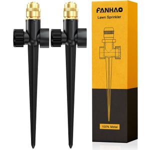 FANHAO 2 Pack Metal Lawn Sprinkler for Yard, Automatic Garden Water Sprinkler on Spike Base, Adjustable Irrigation System 360 Degree Large Area Coverage for Lawn Grass Patio Garden Irrigation
