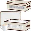 homyfort 2 Pack Mug Storage Box with Dividers, China Cup Storage Containers Organizer Hard Shell with Compartments for 24 Tea Cups and Coffee Mugs (Beige)