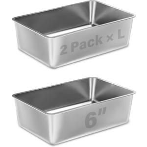 Stainless Steel Litter Box 2 Pack, 18"x14"x6"(Height) Medium to Large Cat Litter Box Easy Clean, Non Stick Metal Litters Boxes No Smell for Full-Grown Cats or Kitty/Kitten