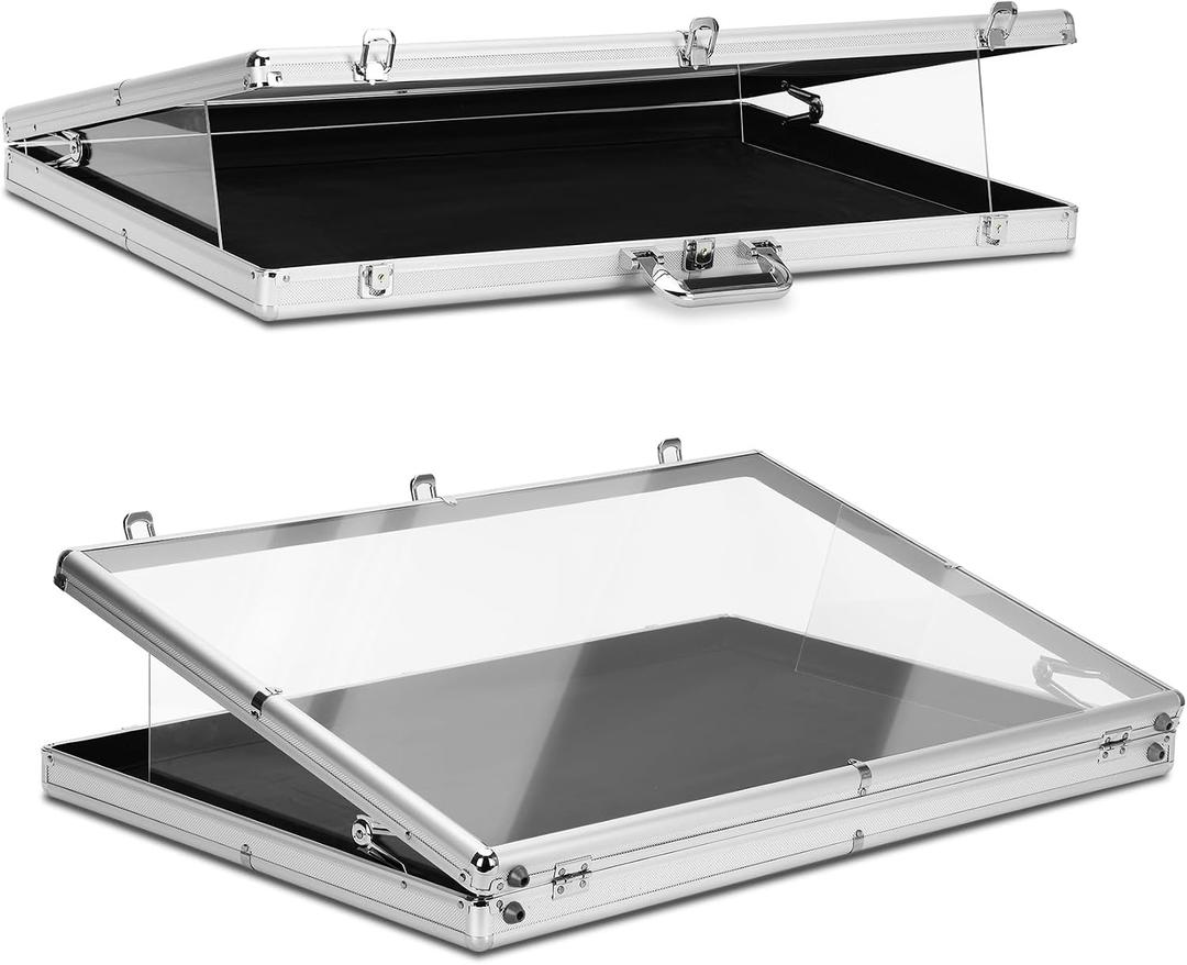 34"x22" Portable Trade Show Display Case for Trade Shows & Table Top Card Display Case Aluminum Frame with Acrylic Side Panels for Easy Display(Sliver)