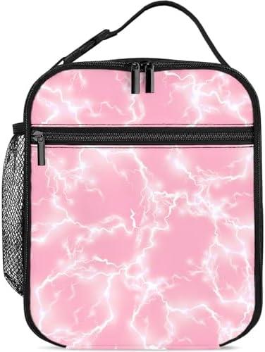Knobcar Lightning Pink Lunch Bag Kids Insulated Lunch Box for Girls Boys Women Men Reusable Insulated Lunch Box with Side Pocket Cooler Tote Bag Lunchbox for School Work Picnic Hiking