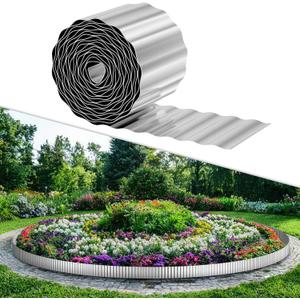 Skcoipsra Corrugated Metal Garden Edging, 6" x 50' Galvanized Steel Garden Border Edging, Metal Landscape Fencing for Lawn, Flower Beds, Driveway, Pathways(Silver)