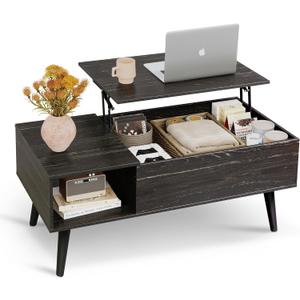 WLIVE Coffee Table for Living Room, Lift Top Coffee Table with Storage, Small Rising Wooden Dining Center Table with Storage Shelf & Hidden Compartment, 39" Black Oak