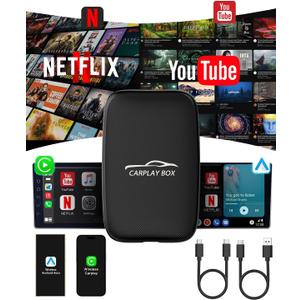 5-in-1 Android Auto Wireless Adapter and Apple CarPlay Adapter, Wireless Carplay Adapter with Netflix YouTube TF Card, Plug & Play, Easy Setup, Magic Video Ai Box for OEM Wired Apple Car Play Cars