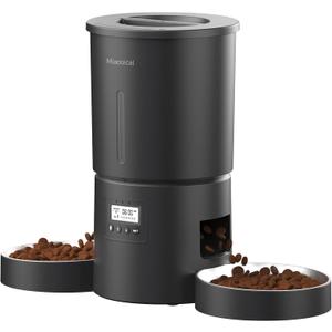 Dual Automatic Cat Feeder 2 Cats,6 Meals/Day,12 Portions/Meal,4.2L Dual Power Double Bowls Feeder,Dry Food Auto Pet Dispenser,10S Voice Record,Flexible Schedule Timer (Black,Stainless Dual Bowls)