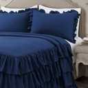 Lush Dcor Lush Decor Allison Ruffle Skirt Bedspread Navy Shabby Chic Farmhouse Style Lightweight 3 Piece Set Full,