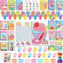 BenLouis 84Pcs Candyland Party Favors Ice Cream Donut Coloring Book Crayon Stickers Set Bulk for Kids Cupcake Lollipop Sweet Treats Birthday Gift Bag Desserts Pinata Filler Classroom Reward Crafts