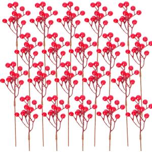 20 Pack Christmas Artificial Red Berry Stems Fake Holly Berry Pick for Christmas Tree Decorations DIY Crafts Xmas Ornaments Wedding Holiday Home Decor