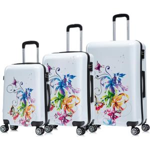 InUSA Fusion Print Luggage with Spinner Wheels | Durable Lightweight Hardside Suitcase | Travel Bag with Handle and Trolley | (20in, 24in, 28in) 3 Piece Set