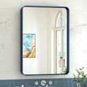 TokeShimi 24 x 32 Inch Blue Bathroom Mirror for Wall Metal Rounded Corner Rectangle Mirror Metal Frame Deep Set Design Hangs Horizontal Or Vertical (32"L x 24"W, Navy Blue)