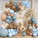 Blue and Brown Balloon Garland Arch Kit, 114Pcs Dusty Blue Double Stuffed Coffee Brown Sand White Balloons for Boy Bear Baby Shower Decorations Wedding Boho Birthday Party Decorations